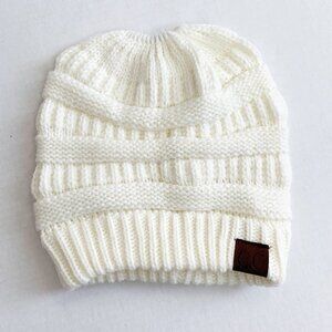 C.C. Boutique Winter White Ponytail Beanie